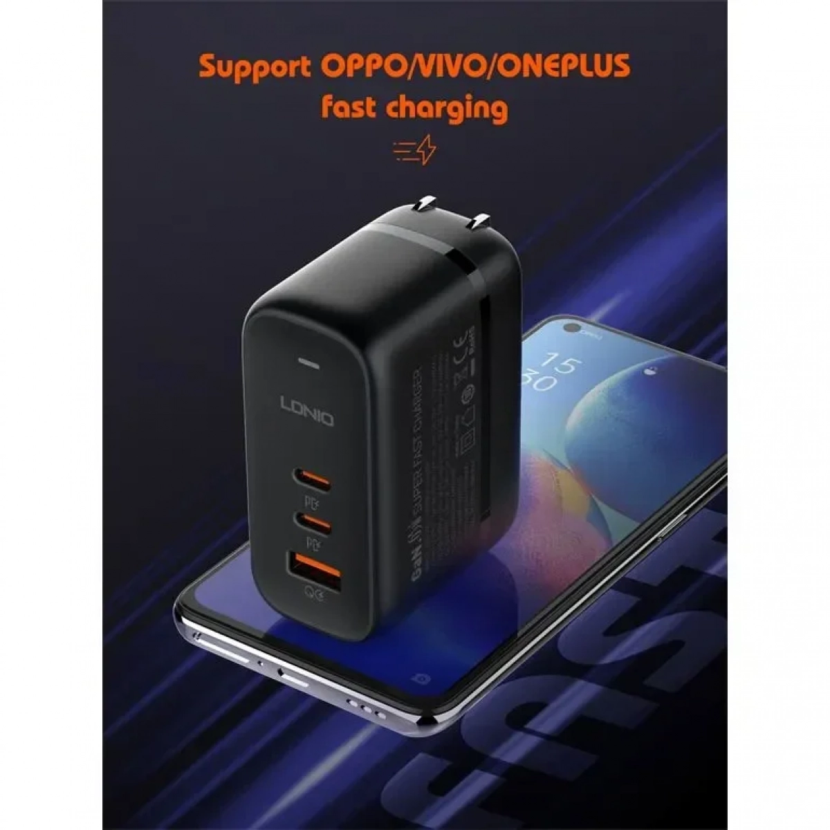 Φορτιστής Γρήγορης Φόρτισης LDNIO Q366 65W GaN / PD QC 3.0 σε Μαύρο Χρώμα
