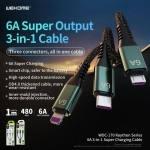 WEKOME WDC-170 3 σε 1 USB-A σε USB-C Lightning Micro USB Καλώδιο PD γρήγορης φόρτισης 1,2 m Πράσινο