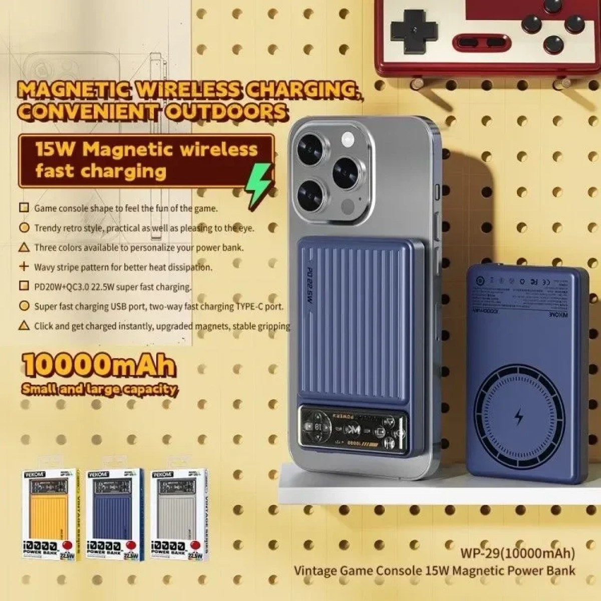 Wekome WP-29 10000mah Μαγνητικός ασύρματος φορτιστής 15W Μπλε