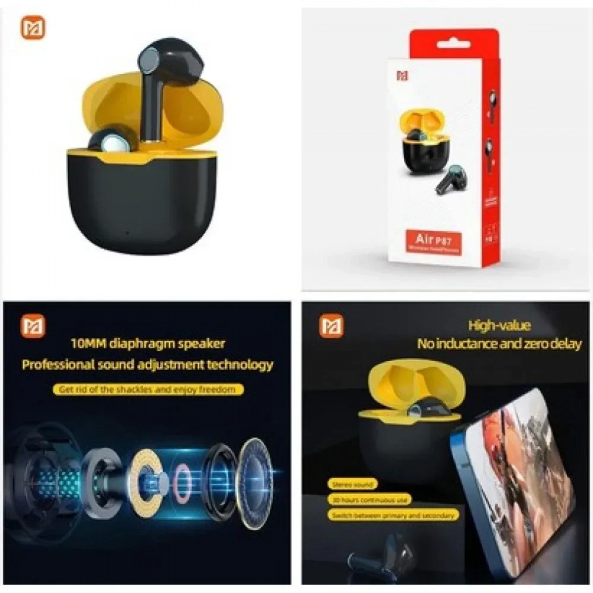 Moin Max Air P87 In-ear Bluetooth Handsfree Ακουστικά με Θήκη Φόρτισης - Μαύρο