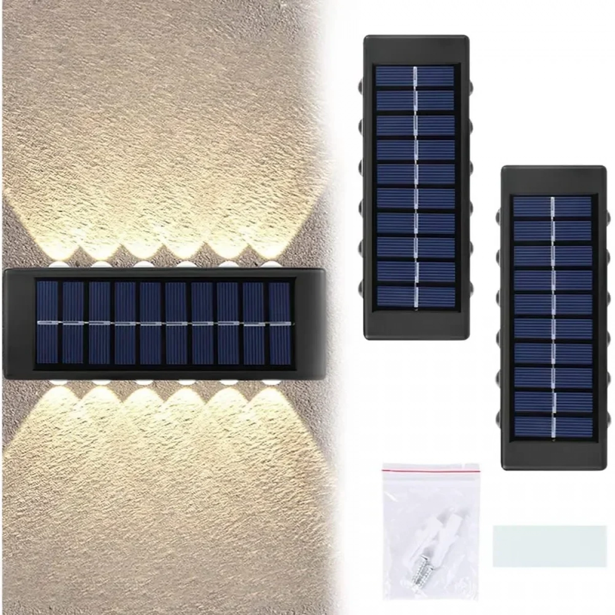 Σετ 2τμχ Επιτοίχια Ηλιακά Φωτιστικά Two-Way 12LED Θερμού Φωτισμού 3000Κ OEM 30216 – Μαύρο