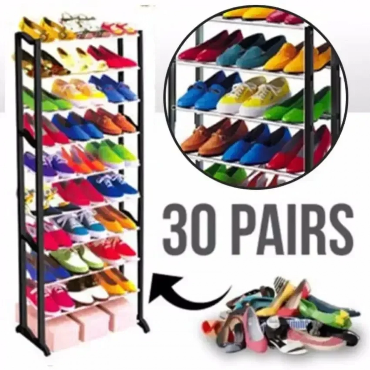 Πλαστική παπουτσοθήκη 30 θέσεων Amazing Shoe Rack 140x24x51εκ σε Μαύρο Χρώμα