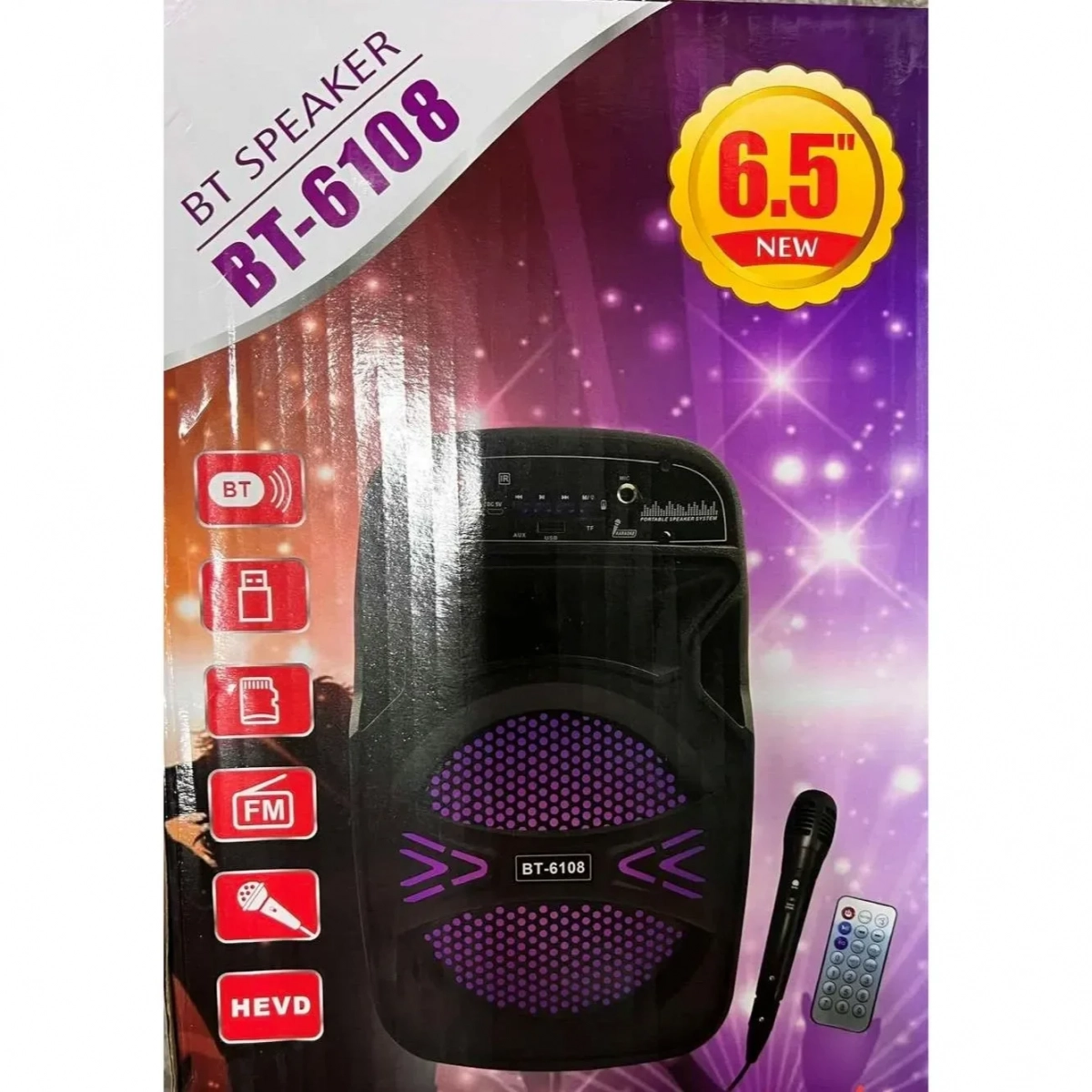 Φορητό Super Bass Ηχείο Bluetooth/USB/TF/LED 6.5'' BT-6108 σε Μαύρο Χρώμα