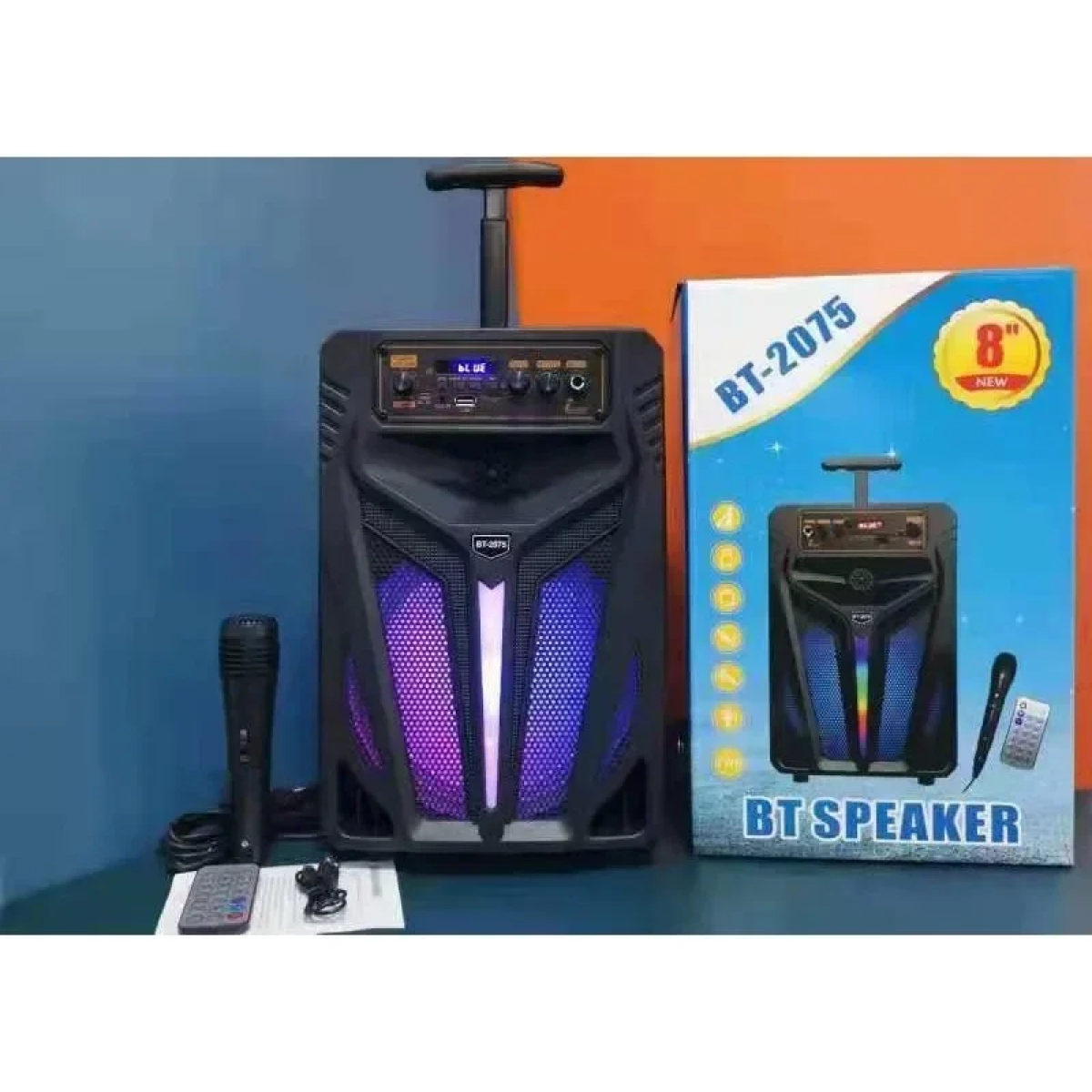 Φορητό Super Bass Ηχείο Bluetooth/USB/TF/LED 8'' BT-2075 σε Μαύρο Χρώμα