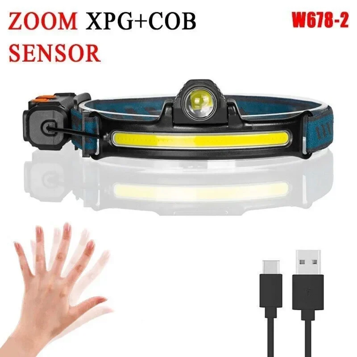 Φακός Κεφαλής LED με Αισθητήρα κίνησης USB Επαναφορτιζόμενος W678-2
