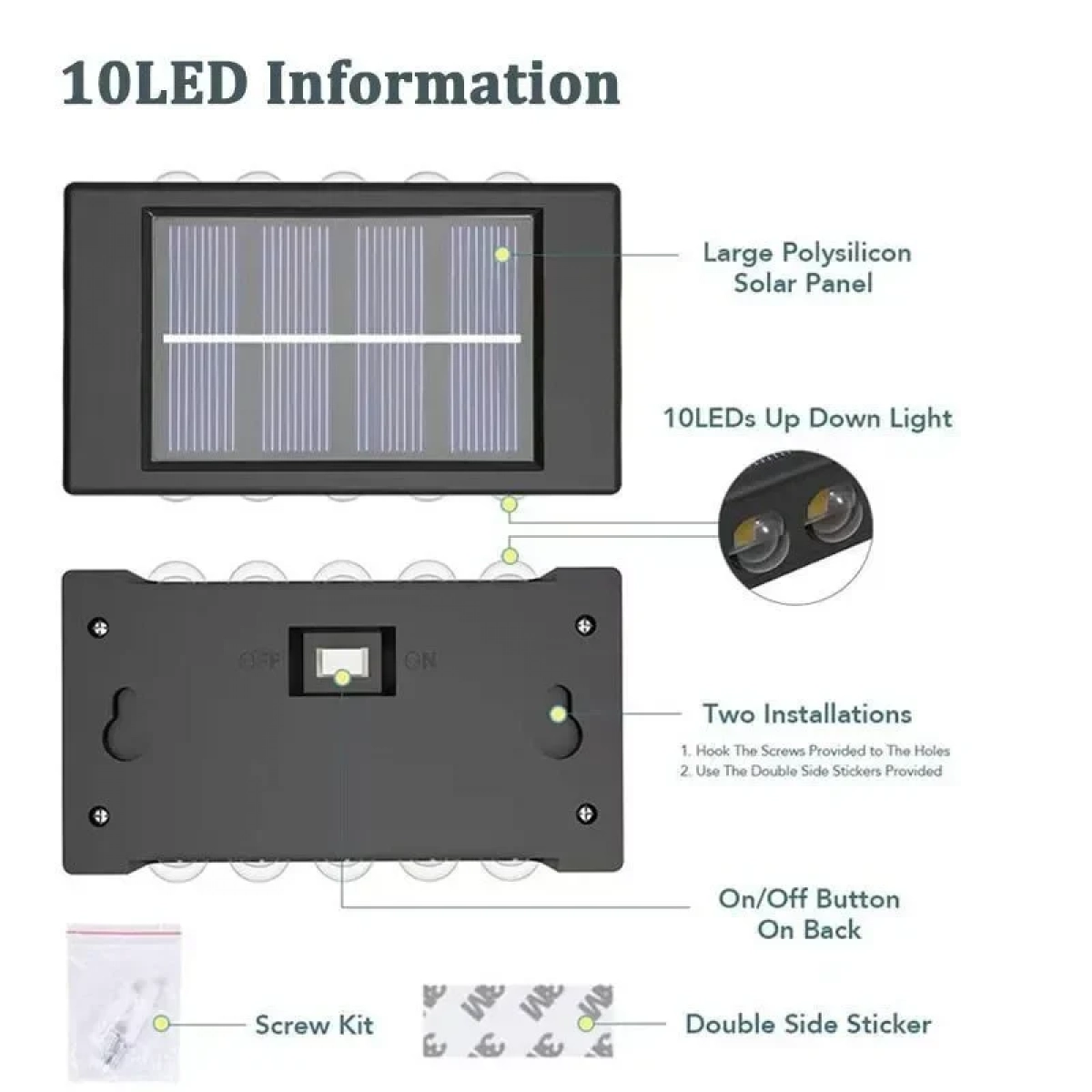 Ηλιακά Φωτιστικά LED 10 SMD Σετ 2τμχ Επιτοίχια με Θερμό Λευκό Φως