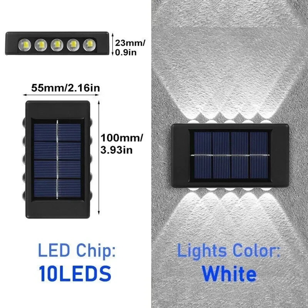 Ηλιακά Φωτιστικά LED 10 SMD Σετ 2τμχ Επιτοίχια με Θερμό Λευκό Φως