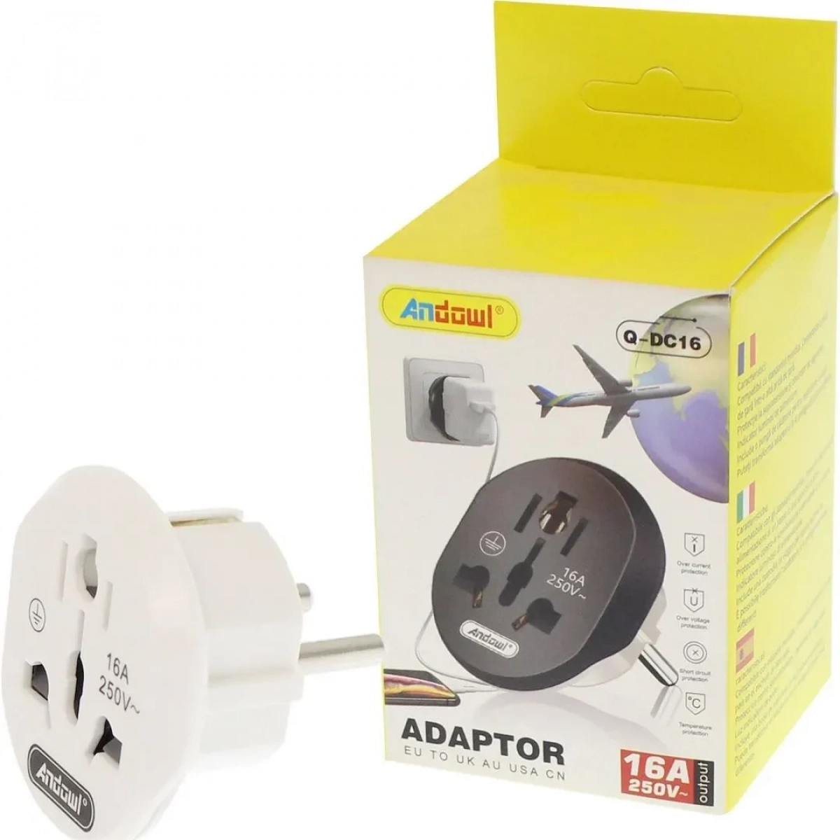 Αντάπτορας τροφοδοσίας universal 250V 16A ΕU σε UK/AU/USA/CN γκρι Q-DC16 Andowl