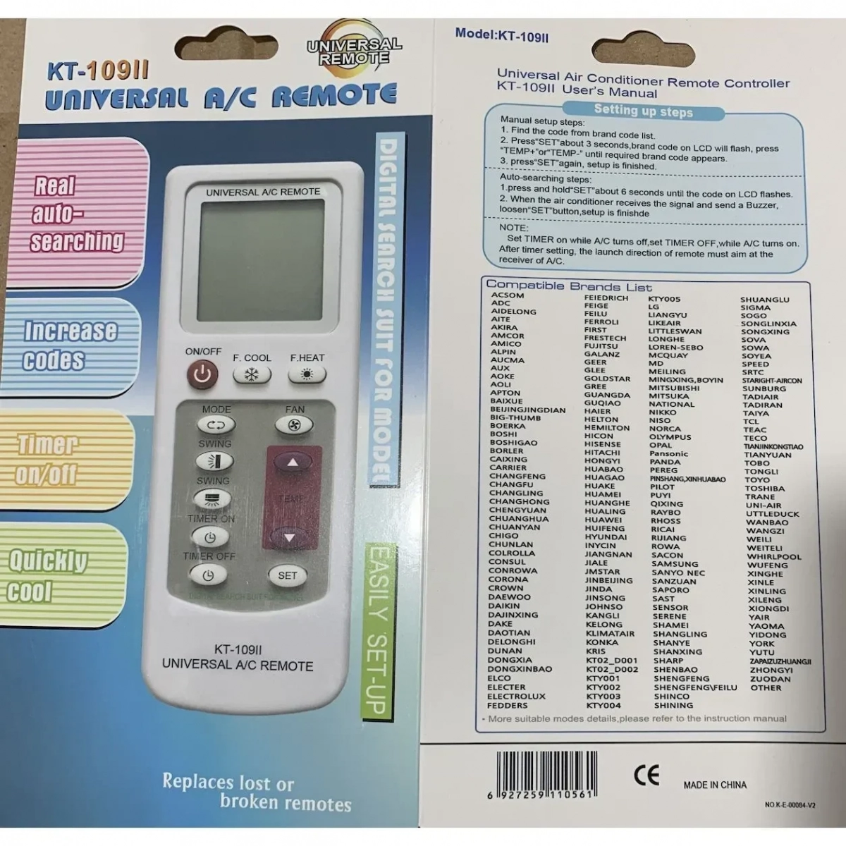 Τηλεχειριστήριο Universal KT-109II με οθόνη LCD για Κλιματιστικό