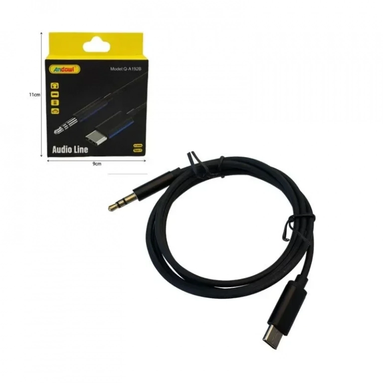 Καλώδιο Audio Line 3,5mm σε Type-C Andowl Q-A192B σε Μαύρο Χρώμα