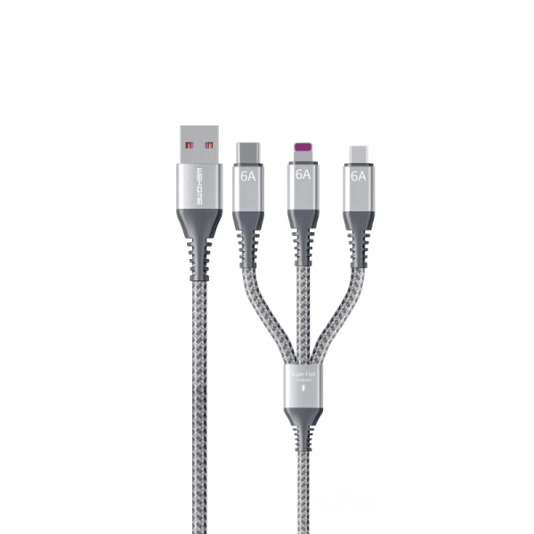 WEKOME WDC-170 3 σε 1 USB-A σε USB-C Lightning Micro USB Καλώδιο PD γρήγορης φόρτισης 1,2 m Ασημί