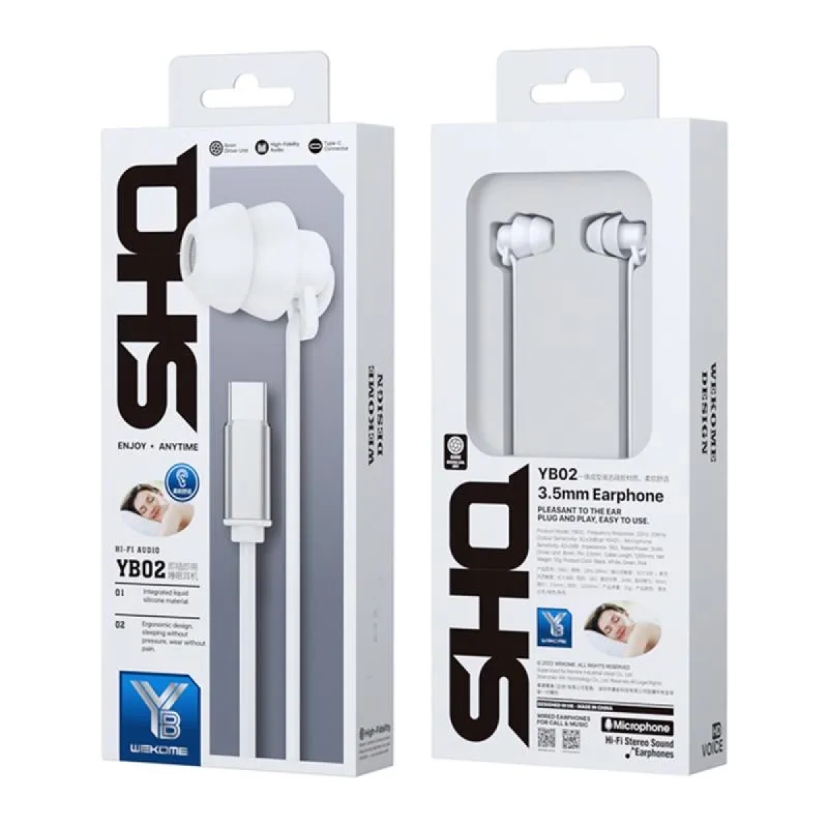 WK YB02 In-ear Handsfree Ενσύρματα με Βύσμα Type C Λευκό