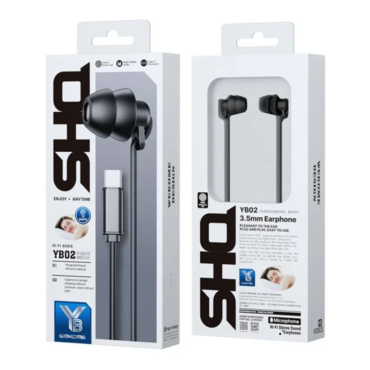 WK YB02 In-ear Handsfree Ενσύρματα με Βύσμα Type C Μαύρο