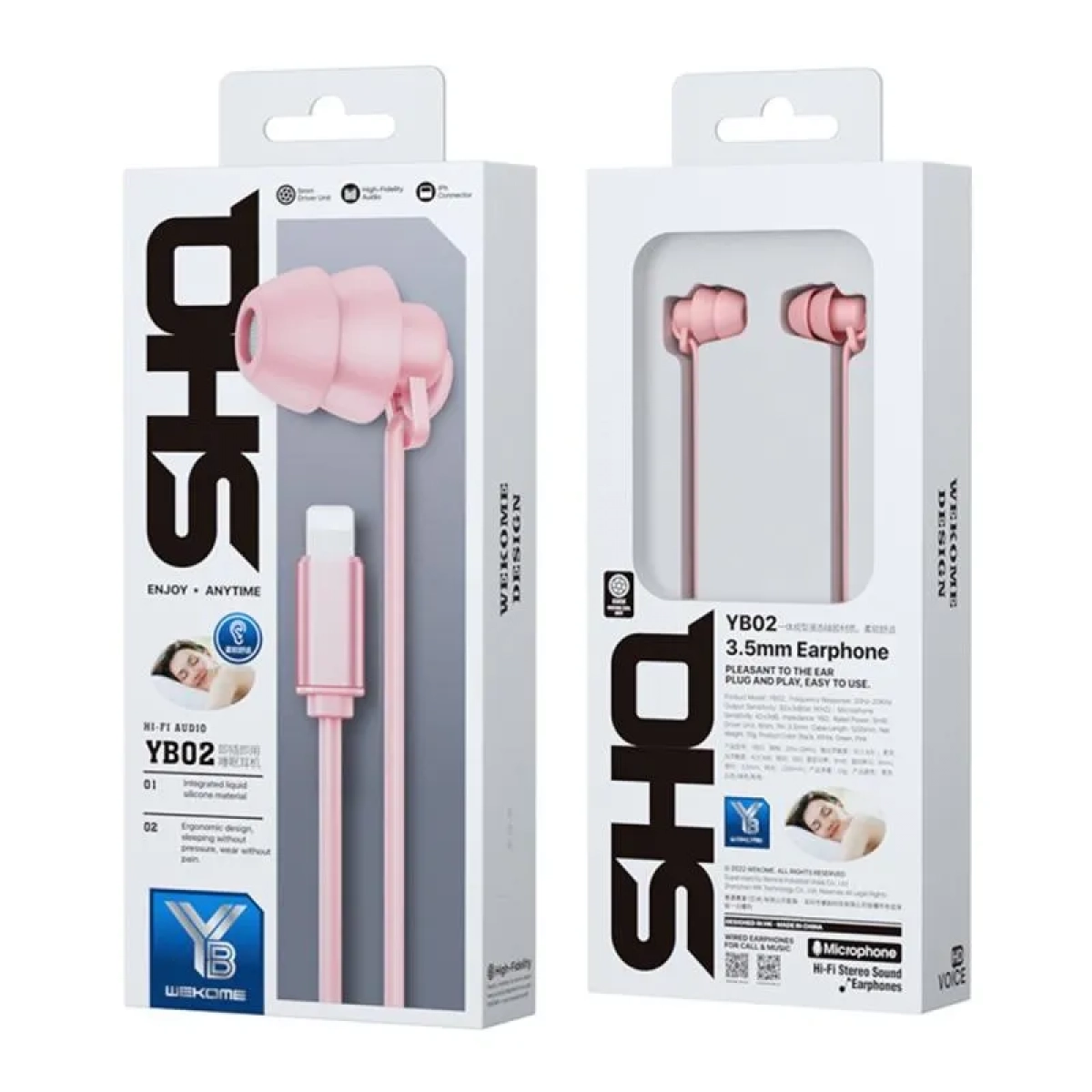 WK YB02 In-ear Handsfree Ενσύρματα με Βύσμα Lightning Ροζ