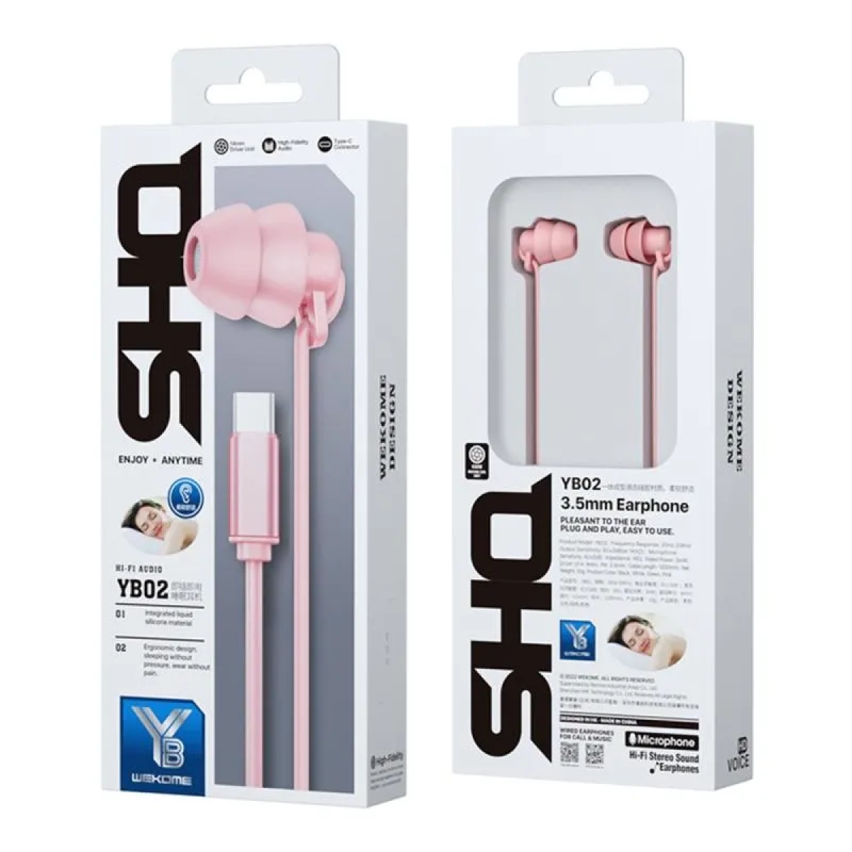 WK YB02 In-ear Handsfree Ενσύρματα με Βύσμα Type C Ροζ