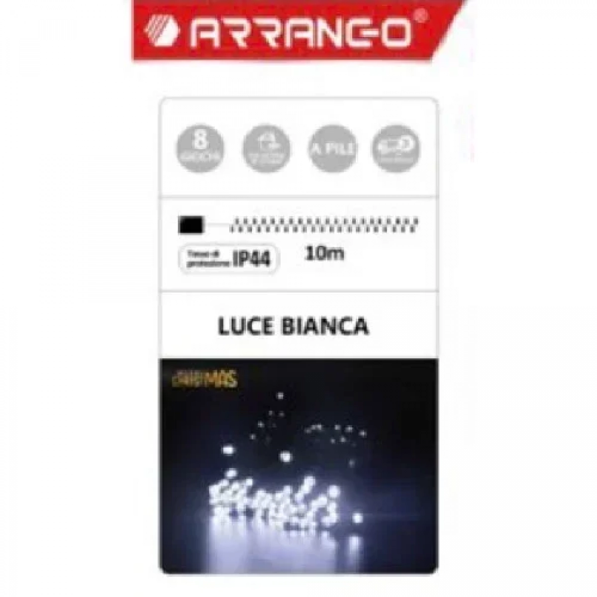 100 Χριστουγεννιάτικα Λαμπάκια LED Αδιάβροχα IP44 Ψυχρό Λευκό 10Μ σε Σειρά με Πράσινο Καλώδιο Arrango AN57496 - Image 3