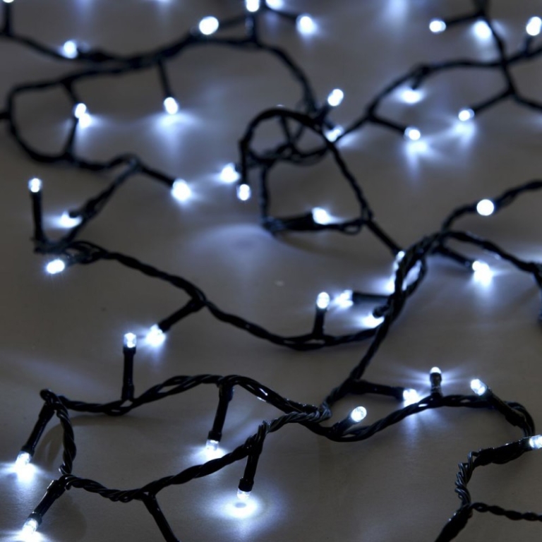 100 Χριστουγεννιάτικα Λαμπάκια LED Αδιάβροχα IP44 Ψυχρό Λευκό 10Μ σε Σειρά με Πράσινο Καλώδιο Arrango AN57496