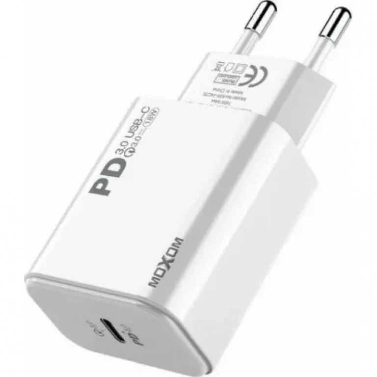 Moxom Φορτιστής με Θύρα USB-C και Καλώδιο USB-C 18W Power Delivery Λευκός (MX-HC25)
