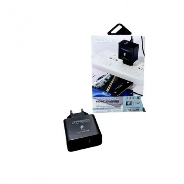 Treqa Φορτιστής με Θύρα USB-C και Καλώδιο USB-C 35W Μαύρος (CH-639)