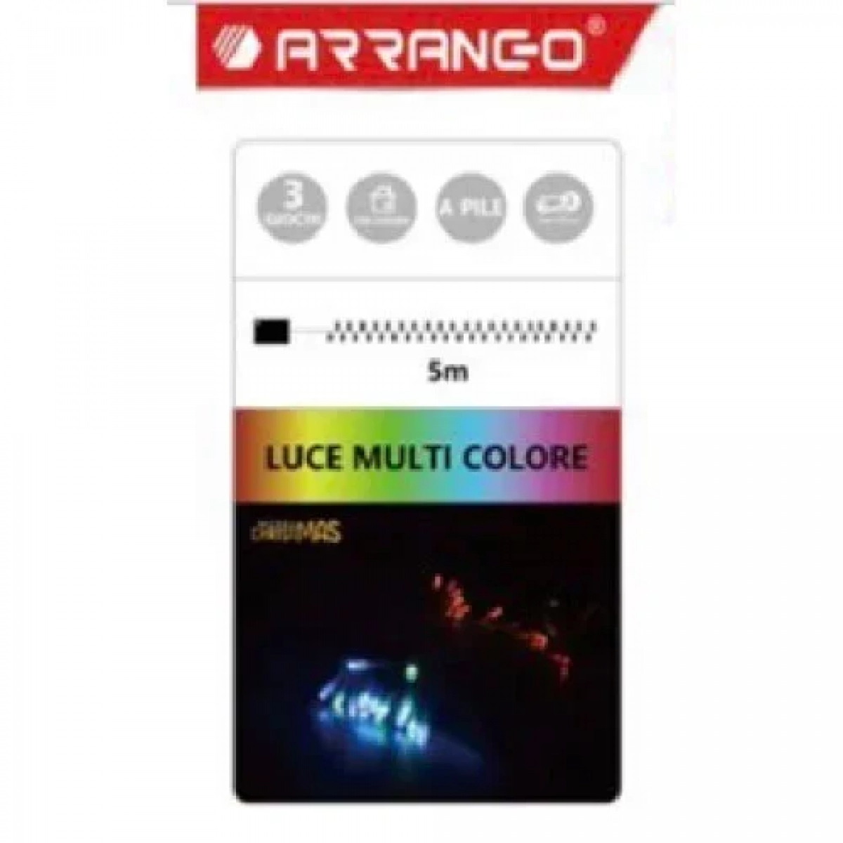 50 Χριστουγεννιάτικα Λαμπάκια LED Αδιάβροχα IP44 Πολύχρωμα 5Μ Εσωτερικού και Εξωτερικού χώρου σε Σειρά με Λευκό Καλώδιο Arrango AN57470