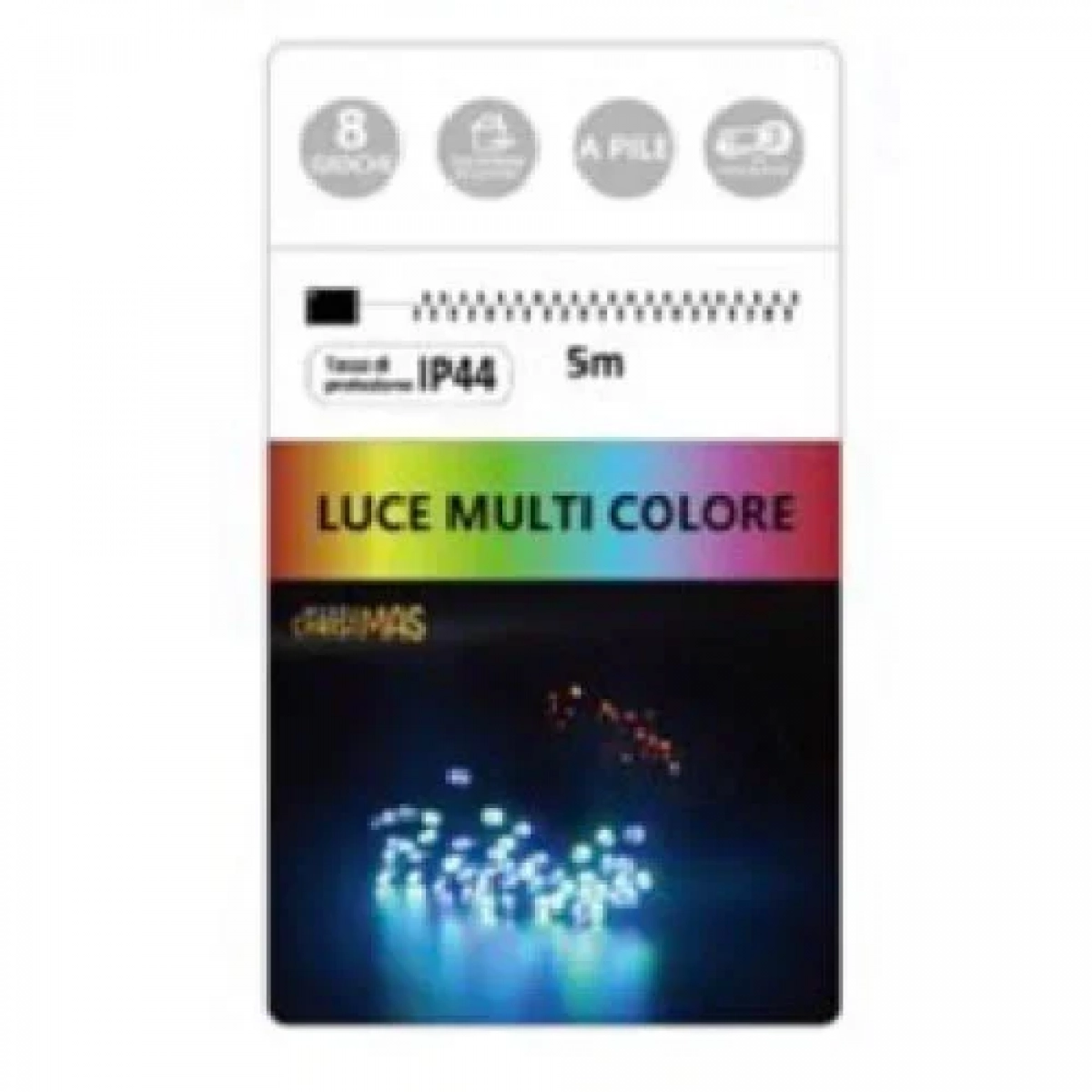 50 Χριστουγεννιάτικα Λαμπάκια LED Αδιάβροχα IP44 Πολύχρωμο 5Μ Εσωτερικού και Εξωτερικού χώρου σε Σειρά με Πράσινο Καλώδιο Arrango AN57495