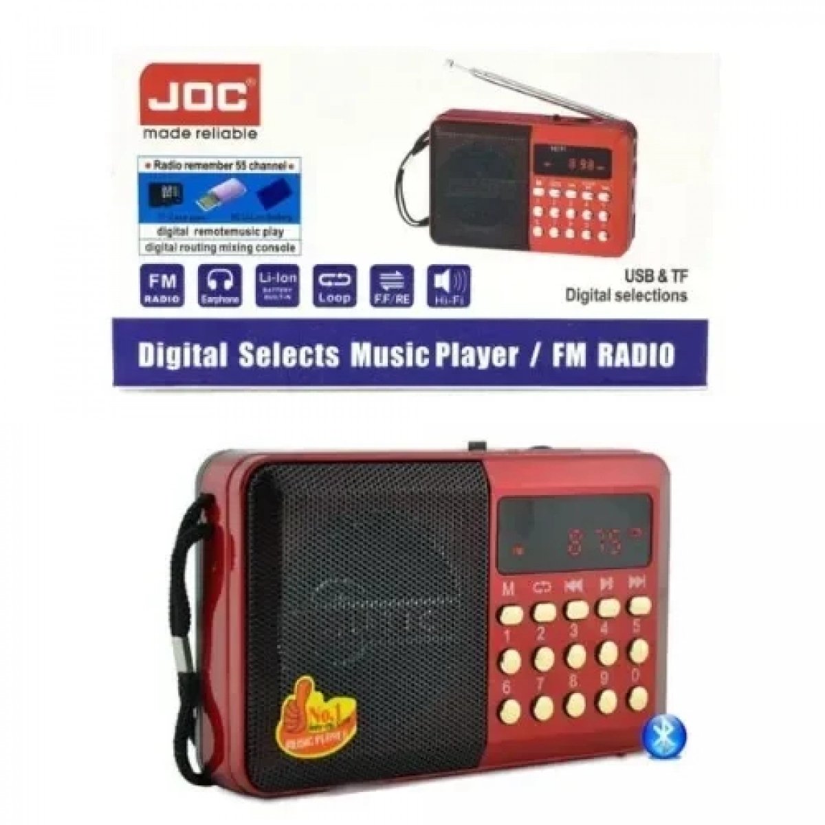 Επαναφορτιζόμενο ραδιόφωνο με USB JOC H011UR κόκκινο - Image 6