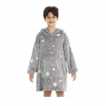 Παιδική Κουβέρτα Φλις - Φούτερ με Κουκούλα που φωσφορίζει στο σκοτάδι - Γκρι Αστέρια