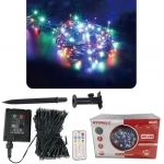 Ηλιακά Χριστουγεννιάτικα Λαμπάκια 200LED με Πρόγραμμα & Χειριστήριο Πολύχρωμο RGB 20m IP44 με Πράσινο Καλώδιο AN48352 ARRANGO