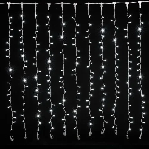 Ηλιακά Χριστουγεννιάτικα Λαμπάκια Κουρτίνα 240Led Με Πρόγραμμα &Amp; Χειριστήριο Ψυχρό Λευκό 3×1.20M Ip44 Με Διάφανο Καλώδιο An48381 Arrango