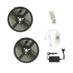Αδιάβροχη LED ταινία 12V 10m (2x5m) με τηλεχειριστήριο, Bluetooth & τροφοδοτικό Music RGB IP65 RZ-0011
