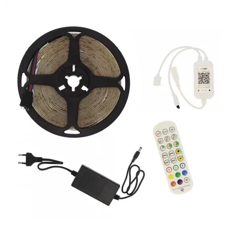 Αδιάβροχη LED ταινία 12V 5m με τηλεχειριστήριο, Bluetooth και τροφοδοτικό RGB IP65 RZ-0010