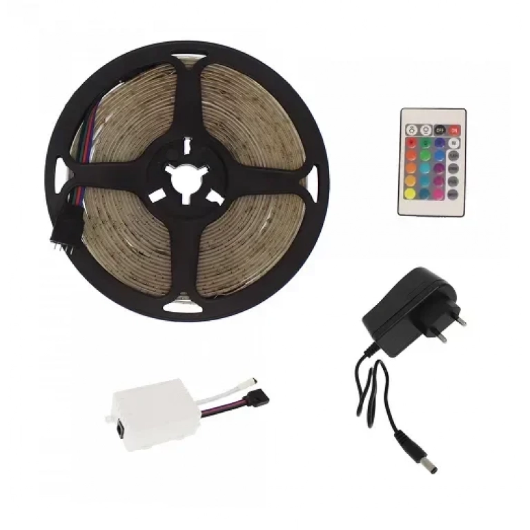 Αδιάβροχη LED ταινία 12V 5m με τηλεχειριστήριο και τροφοδοτικό RGB IP65 RZ-0015