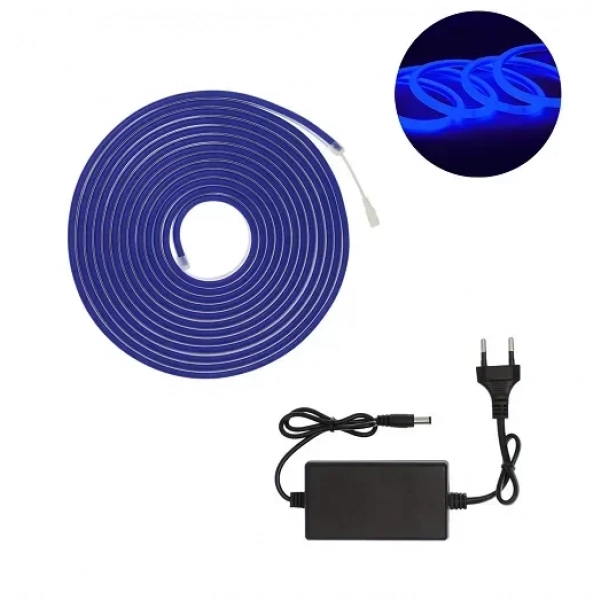 Αδιάβροχη LED ταινία Neon 12V 5m με τροφοδοτικό μπλε IP65 RZ-0023
