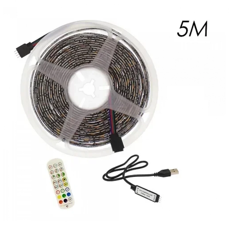 Αδιάβροχη LED ταινία USB 5V 5m με τηλεχειριστήριο και Bluetooth RGB IP65 RZ-0007