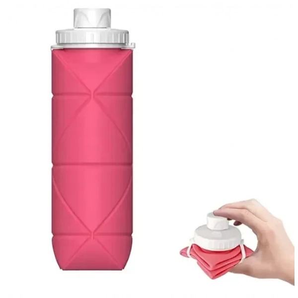 Αναδιπλούμενο παγούρι σιλικόνης 600ml για Camping ροζ