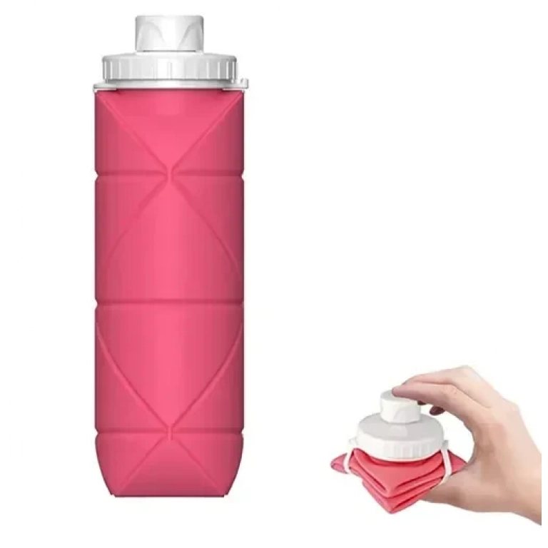 Αναδιπλούμενο παγούρι σιλικόνης 600ml για Camping ροζ