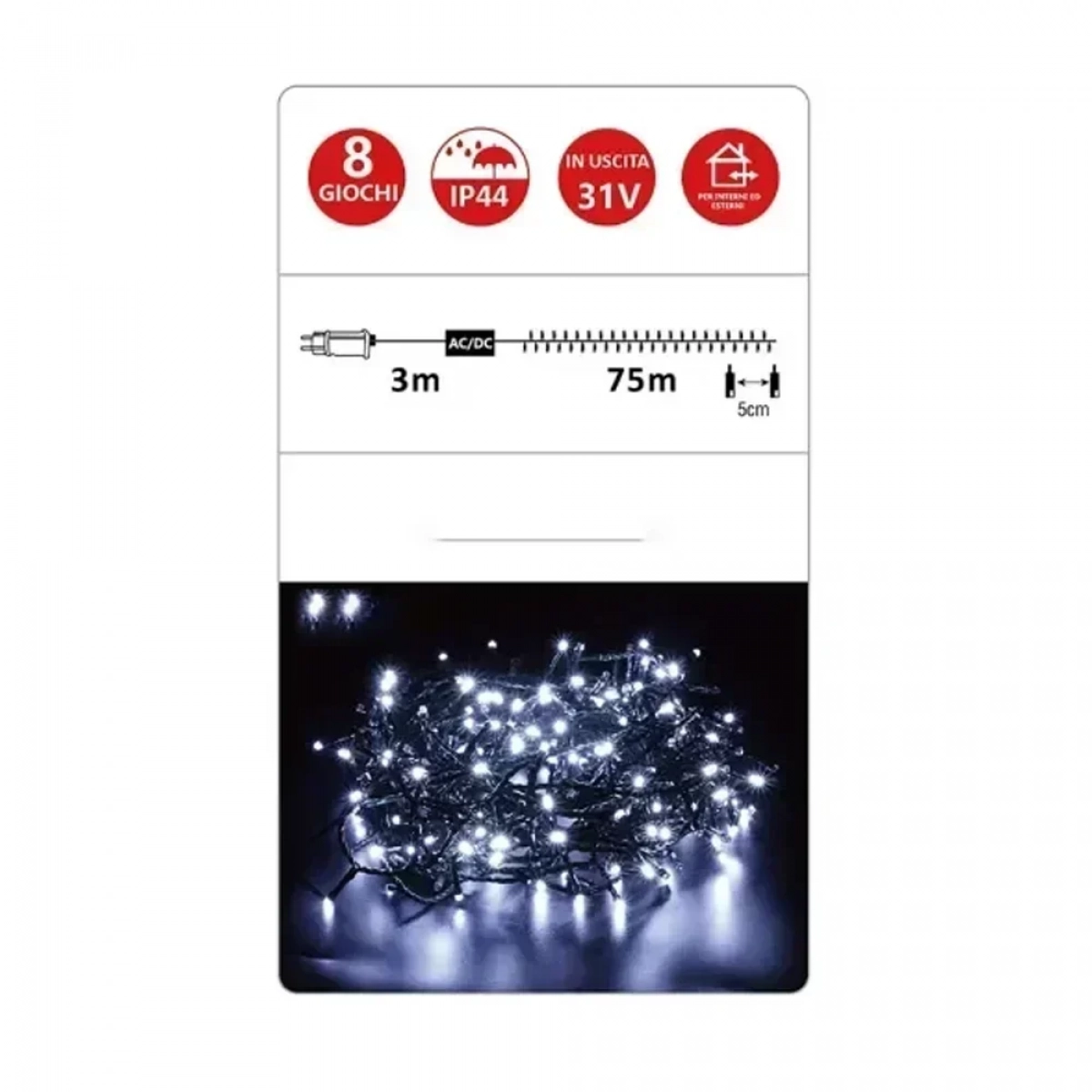 Χριστουγεννιάτικα Λαμπάκια 1500LED Ψυχρό Λευκό 78m IP44 με Πράσινο Καλώδιο και Πρόγραμμα AN57318 ARRANGO