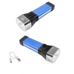 Επαναφορτιζόμενος διπλός φακός LED USB 5V ψυχρό λευκό – θερμό λευκό με 6 λειτουργίες φωτισμού CB-888 μπλε