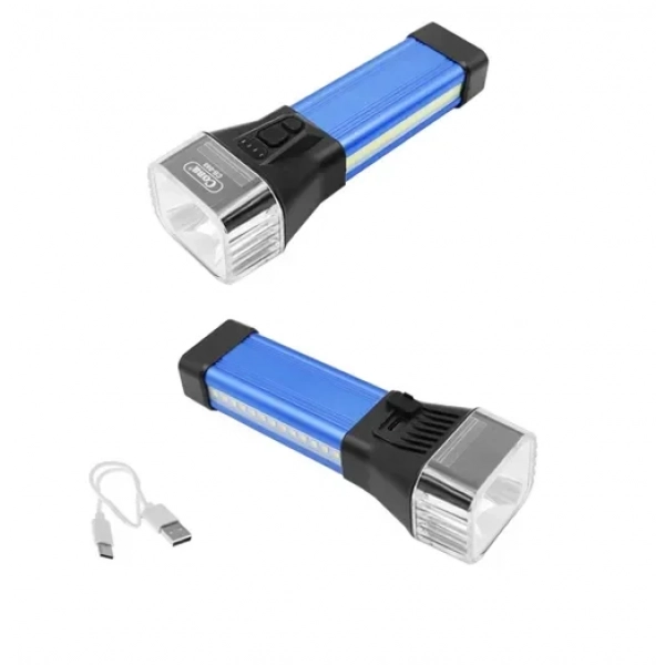 Επαναφορτιζόμενος διπλός φακός LED USB 5V ψυχρό λευκό – θερμό λευκό με 6 λειτουργίες φωτισμού CB-888 μπλε