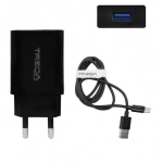 Φορτιστής ταχείας φόρτισης με 1 θύρα USB 3.1A 18W και καλώδιο USB Type-C 1m Treqa CS-220 μαύρο