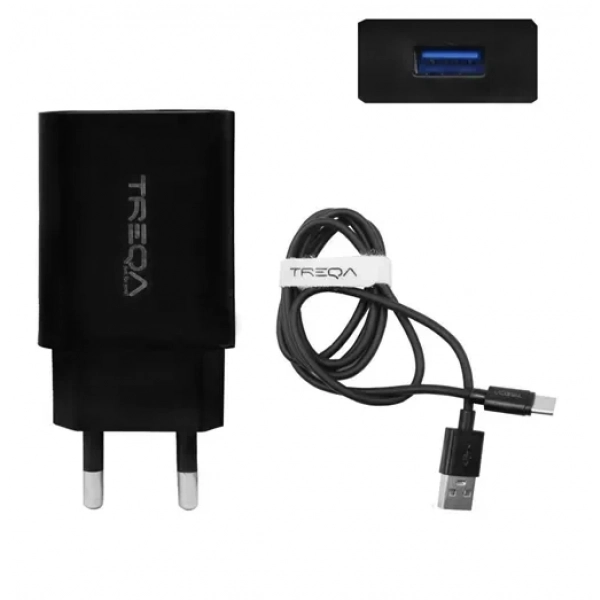 Φορτιστής ταχείας φόρτισης με 1 θύρα USB 3.1A 18W και καλώδιο USB Type-C 1m Treqa CS-220 μαύρο
