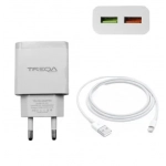 Φορτιστής ταχείας φόρτισης με 2 θύρες USB 3.1A και καλώδιο Lightning 1m Treqa CH-631-L λευκό