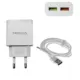 Φορτιστής ταχείας φόρτισης με 2 θύρες USB 5.4A, 1 θύρα USB-C PD 38W & καλώδιο USB Type-C 1m Treqa CH-631-TC λευκό