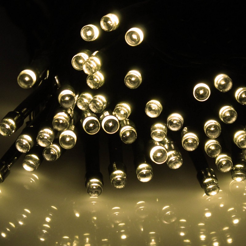 Ηλιακά Χριστουγεννιάτικα Λαμπάκια 200Led Με Πρόγραμμα &Amp; Χειριστήριο Θερμό Λευκό 20M Ip44 Με Πράσινο Καλώδιο An48352 Arrango