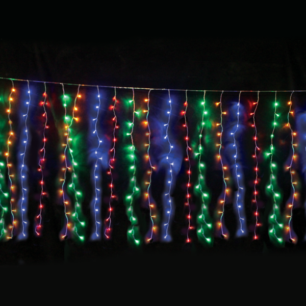 Λαμπάκια κουρτίνα LED 3m x 3m 220V σε σειρά με 8 προγράμματα & διάφανο καλώδιο σε RGB φωτισμό BX-016