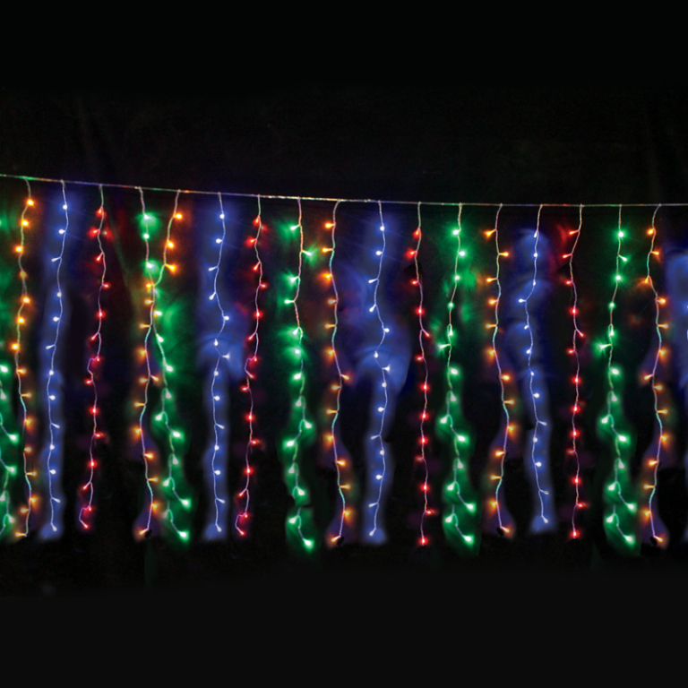 Λαμπάκια κουρτίνα LED 3m x 3m 220V σε σειρά με 8 προγράμματα & διάφανο καλώδιο σε RGB φωτισμό BX-016