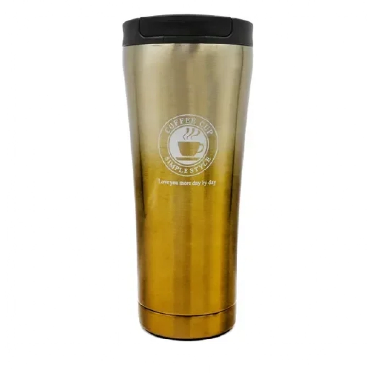 Ποτήρι θερμός με καπάκι ασφαλείας 500ml JB-1713 χρυσό - ασημί