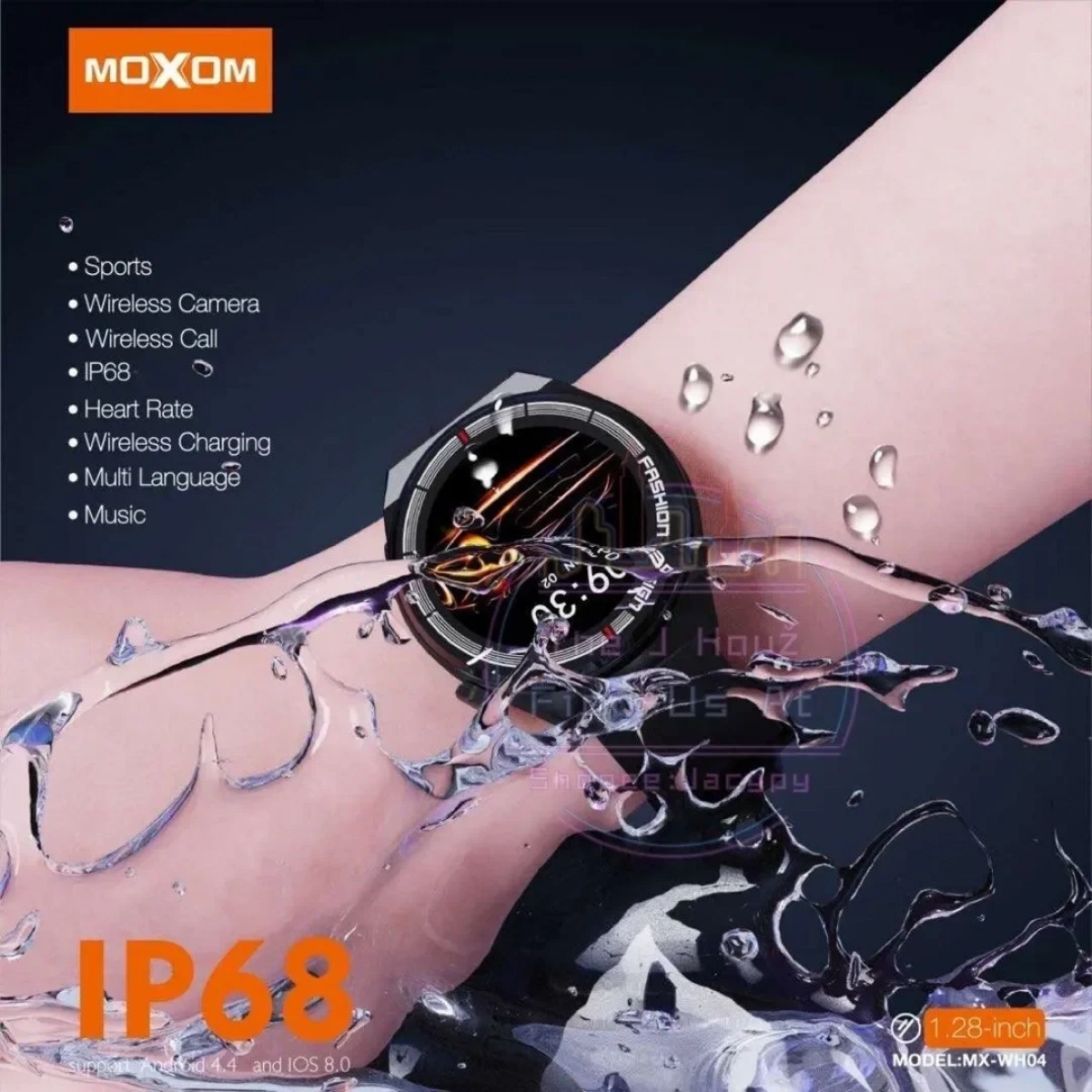 Moxom Sports MX-WH04 Αδιάβροχο Smartwatch με Παλμογράφο (Μαύρο)