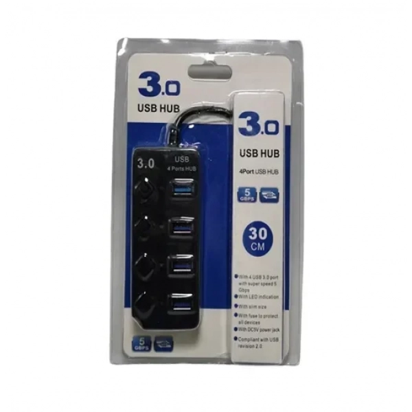 Usb hub 3.0 / 4 θυρών με διακόπτες τροφοδοσίας και προσαρμογέα HQ-4-PORT