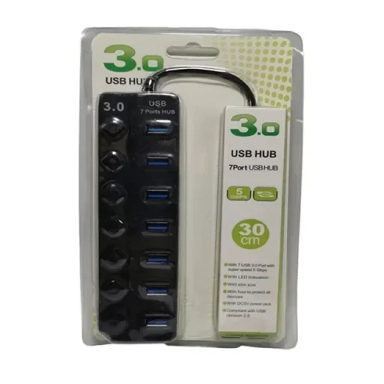 Usb hub 3.0 / 7 θυρών με διακόπτες τροφοδοσίας και προσαρμογέα HQ-7-PORT